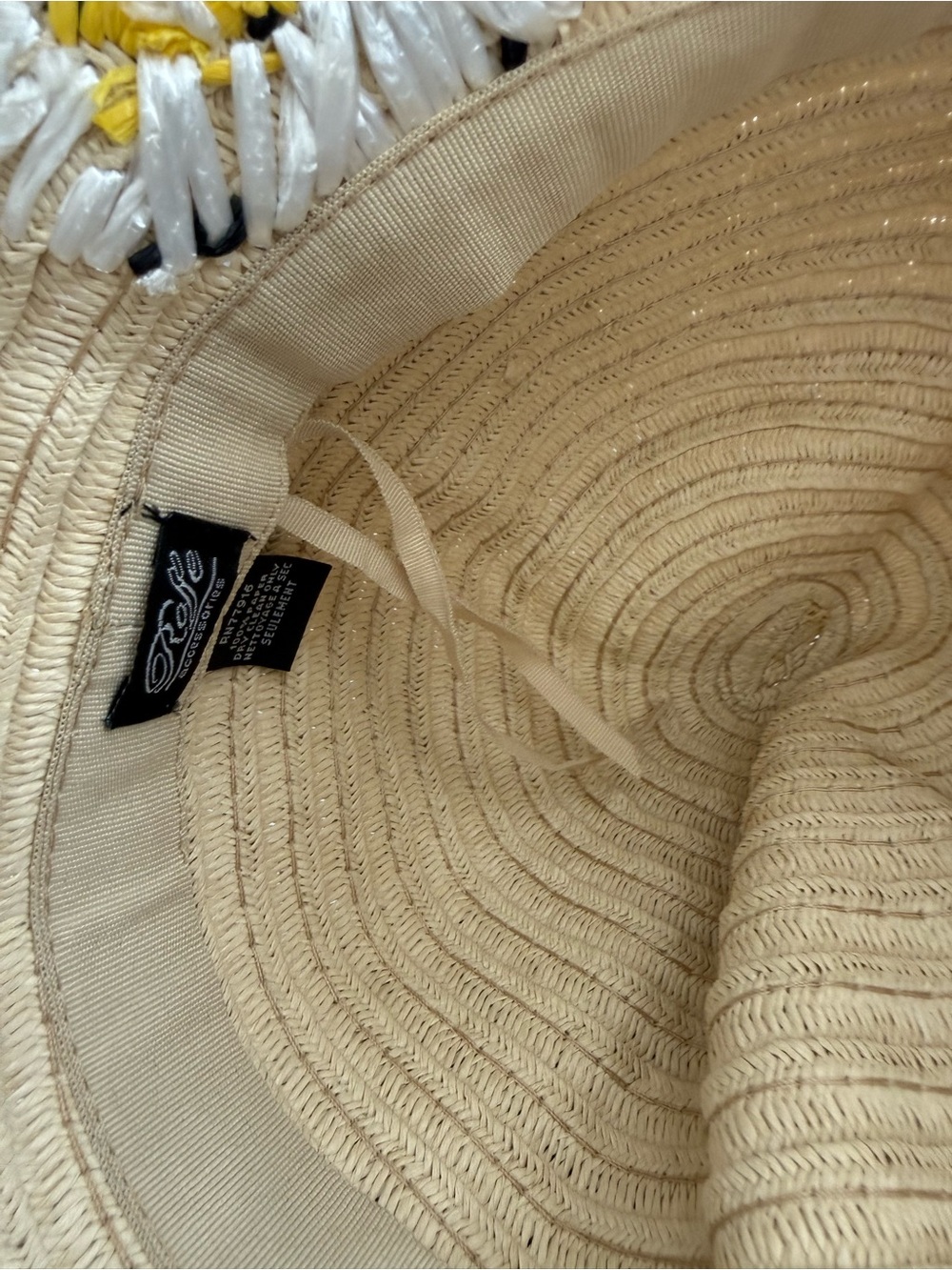 Beige Straw Sun Hat w/ Daisy Flowers Wide Brim Beach Summer Women’s One Size New - Picture 7 of 8